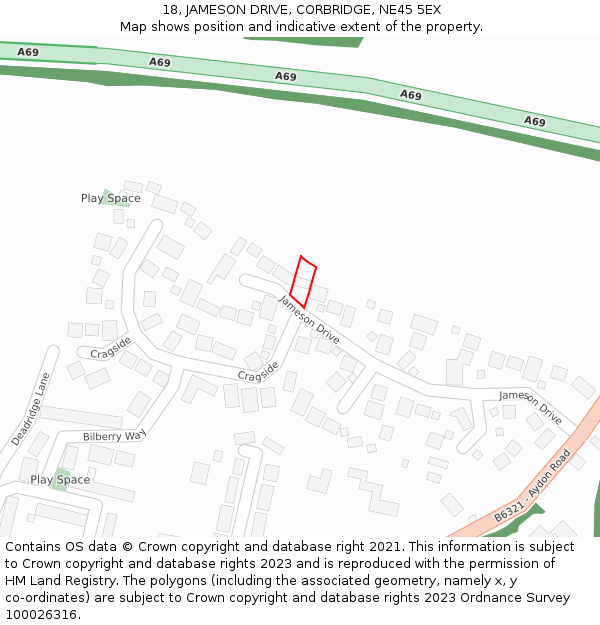 18, JAMESON DRIVE, CORBRIDGE, NE45 5EX: Location map and indicative extent of plot