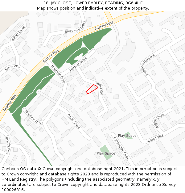 18, JAY CLOSE, LOWER EARLEY, READING, RG6 4HE: Location map and indicative extent of plot