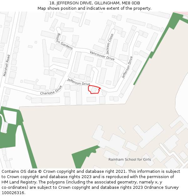 18, JEFFERSON DRIVE, GILLINGHAM, ME8 0DB: Location map and indicative extent of plot