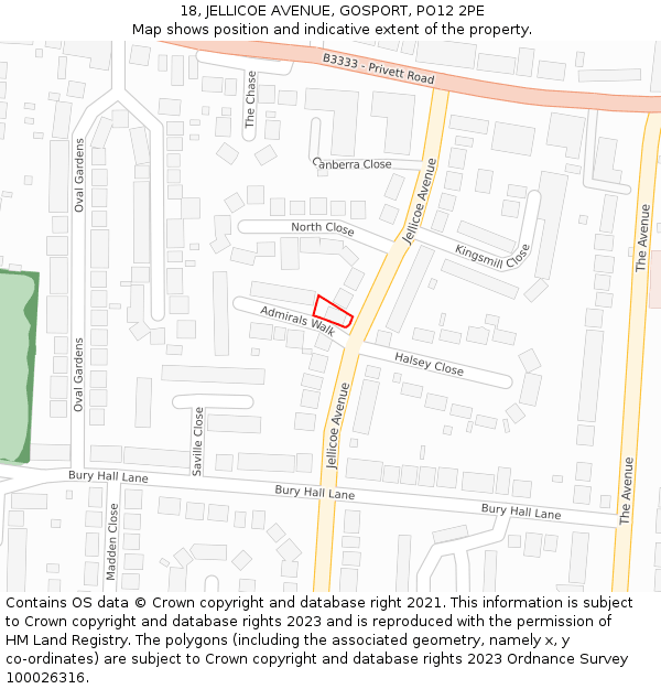 18, JELLICOE AVENUE, GOSPORT, PO12 2PE: Location map and indicative extent of plot