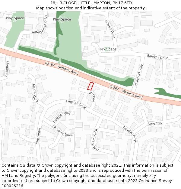 18, JIB CLOSE, LITTLEHAMPTON, BN17 6TD: Location map and indicative extent of plot