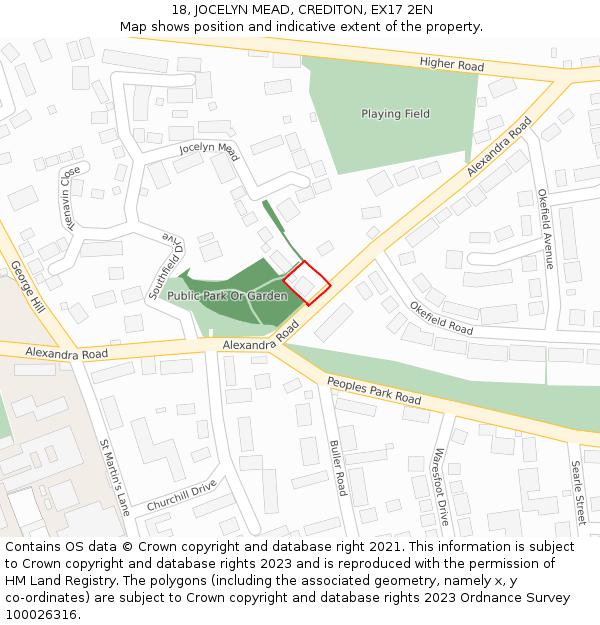 18, JOCELYN MEAD, CREDITON, EX17 2EN: Location map and indicative extent of plot