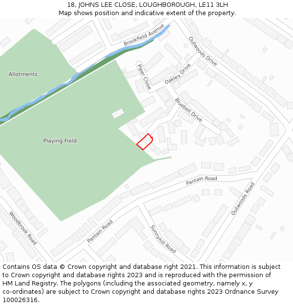 18, JOHNS LEE CLOSE, LOUGHBOROUGH, LE11 3LH: Location map and indicative extent of plot
