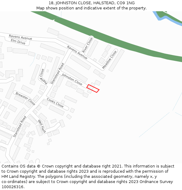 18, JOHNSTON CLOSE, HALSTEAD, CO9 1NG: Location map and indicative extent of plot