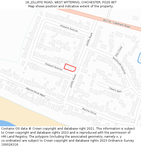 18, JOLLIFFE ROAD, WEST WITTERING, CHICHESTER, PO20 8ET: Location map and indicative extent of plot