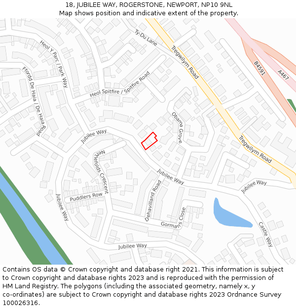 18, JUBILEE WAY, ROGERSTONE, NEWPORT, NP10 9NL: Location map and indicative extent of plot