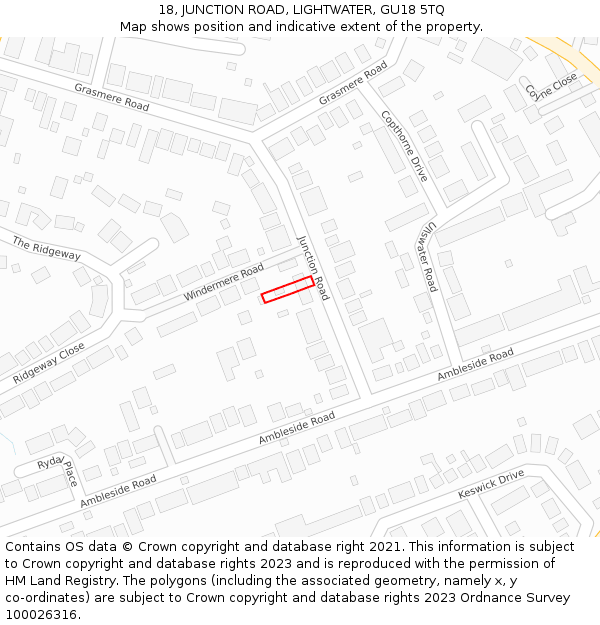 18, JUNCTION ROAD, LIGHTWATER, GU18 5TQ: Location map and indicative extent of plot