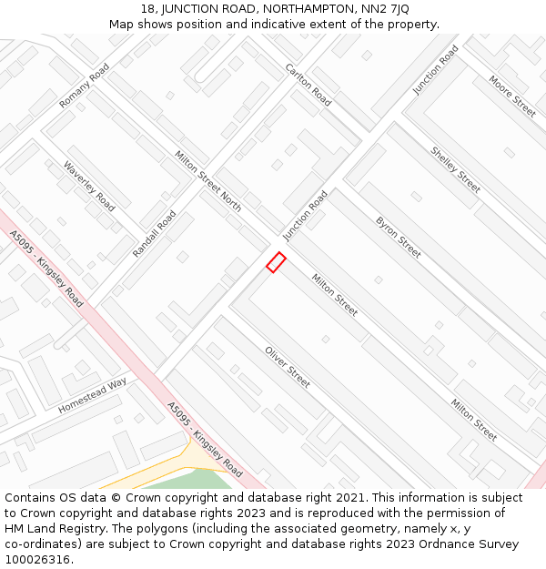 18, JUNCTION ROAD, NORTHAMPTON, NN2 7JQ: Location map and indicative extent of plot