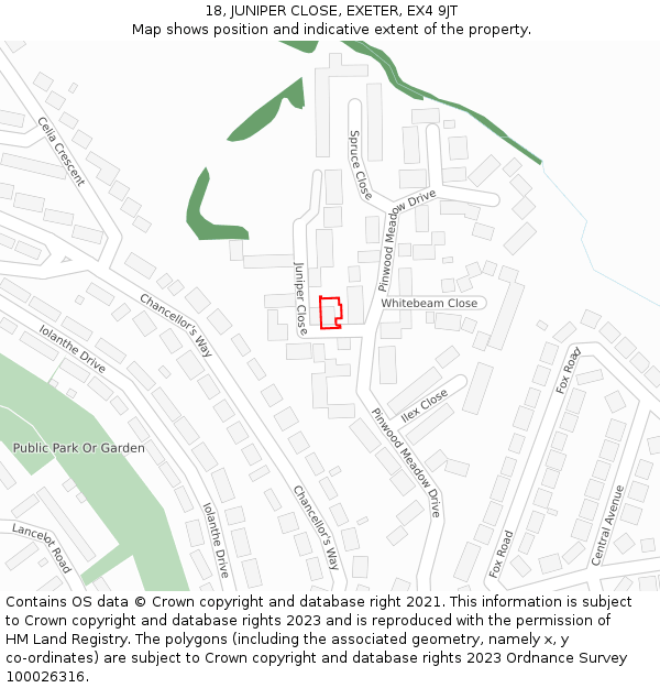 18, JUNIPER CLOSE, EXETER, EX4 9JT: Location map and indicative extent of plot