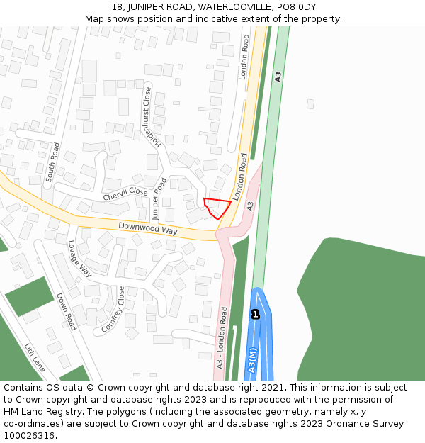 18, JUNIPER ROAD, WATERLOOVILLE, PO8 0DY: Location map and indicative extent of plot