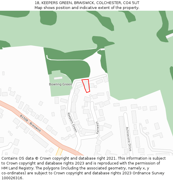 18, KEEPERS GREEN, BRAISWICK, COLCHESTER, CO4 5UT: Location map and indicative extent of plot