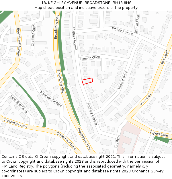 18, KEIGHLEY AVENUE, BROADSTONE, BH18 8HS: Location map and indicative extent of plot