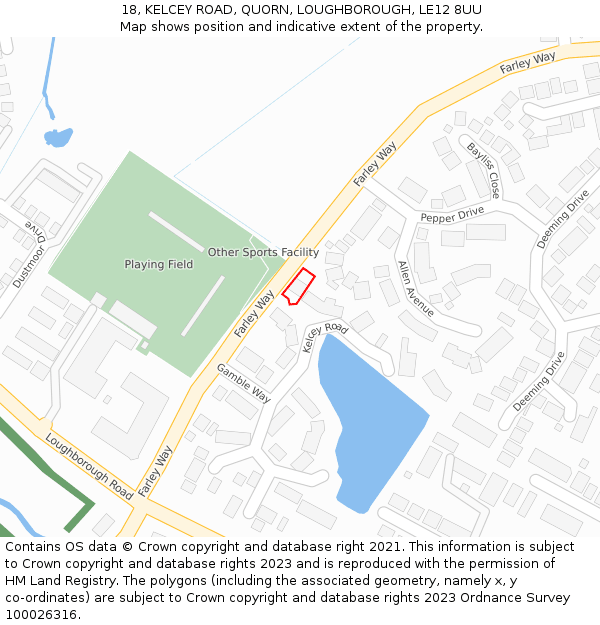 18, KELCEY ROAD, QUORN, LOUGHBOROUGH, LE12 8UU: Location map and indicative extent of plot