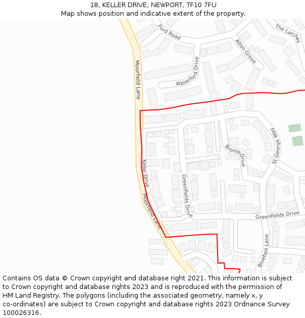 18, KELLER DRIVE, NEWPORT, TF10 7FU: Location map and indicative extent of plot