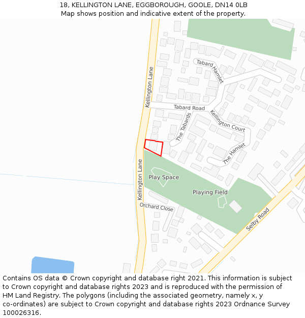 18, KELLINGTON LANE, EGGBOROUGH, GOOLE, DN14 0LB: Location map and indicative extent of plot