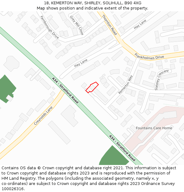 18, KEMERTON WAY, SHIRLEY, SOLIHULL, B90 4XG: Location map and indicative extent of plot