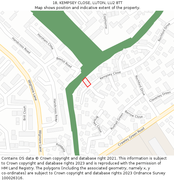 18, KEMPSEY CLOSE, LUTON, LU2 8TT: Location map and indicative extent of plot