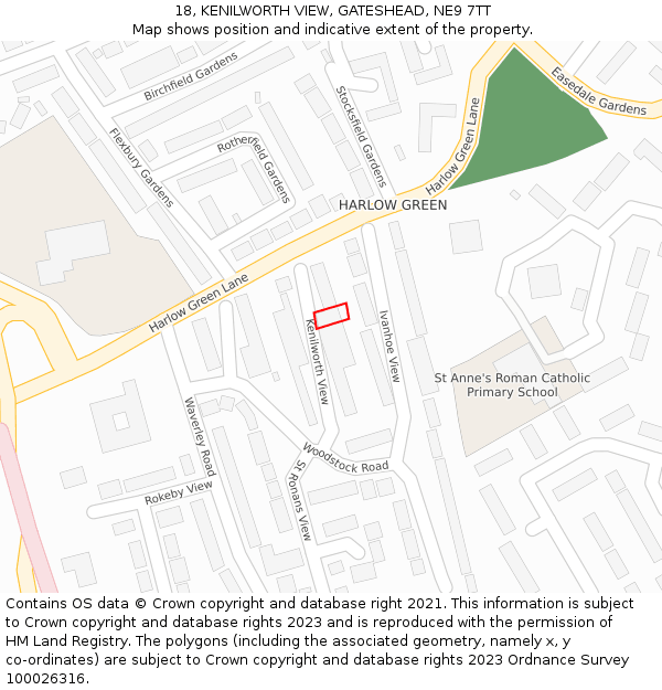 18, KENILWORTH VIEW, GATESHEAD, NE9 7TT: Location map and indicative extent of plot