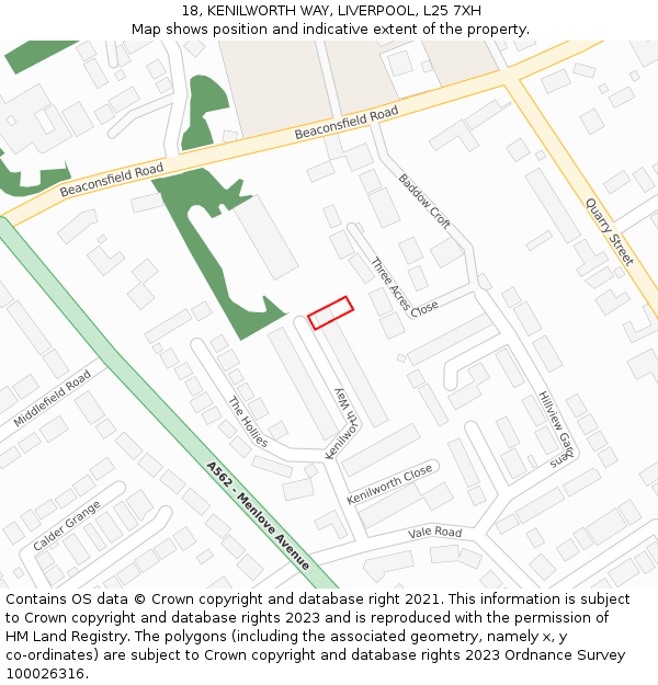 18, KENILWORTH WAY, LIVERPOOL, L25 7XH: Location map and indicative extent of plot