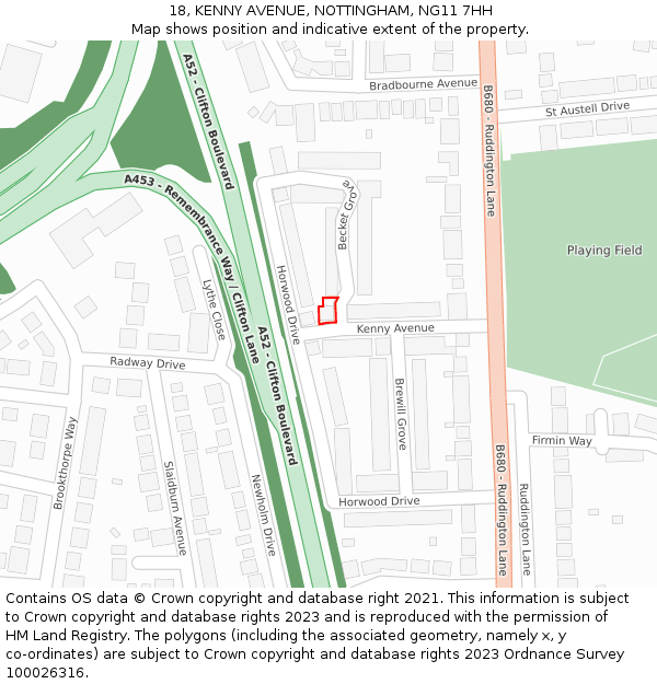 18, KENNY AVENUE, NOTTINGHAM, NG11 7HH: Location map and indicative extent of plot