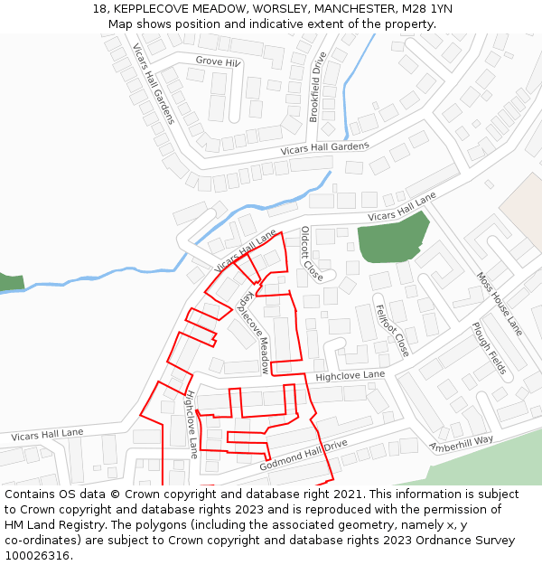 18, KEPPLECOVE MEADOW, WORSLEY, MANCHESTER, M28 1YN: Location map and indicative extent of plot