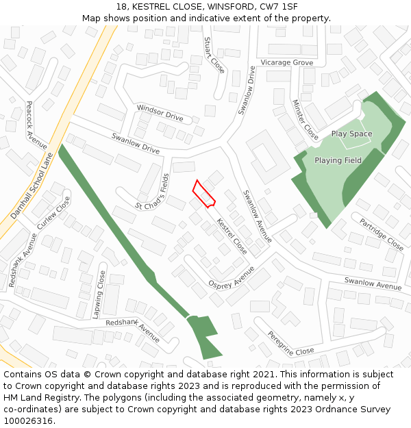 18, KESTREL CLOSE, WINSFORD, CW7 1SF: Location map and indicative extent of plot