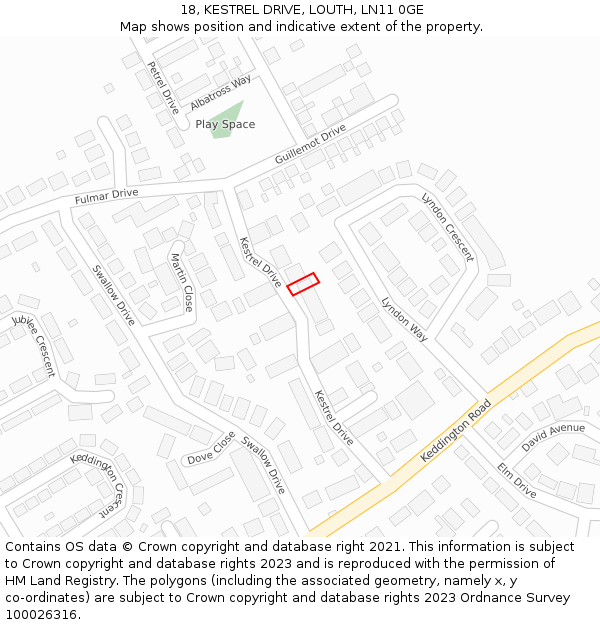 18, KESTREL DRIVE, LOUTH, LN11 0GE: Location map and indicative extent of plot