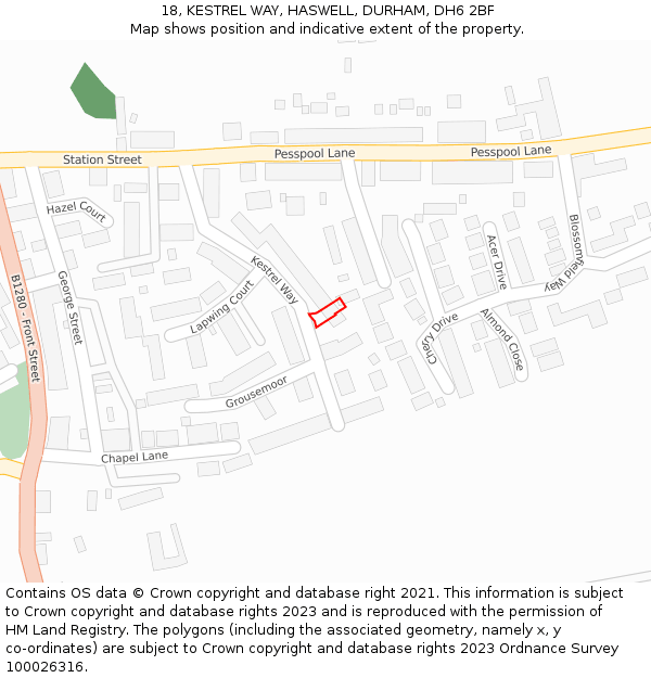 18, KESTREL WAY, HASWELL, DURHAM, DH6 2BF: Location map and indicative extent of plot