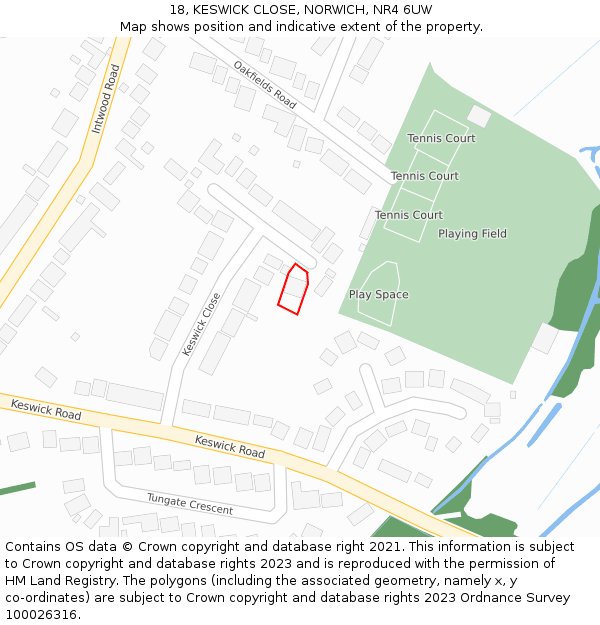 18, KESWICK CLOSE, NORWICH, NR4 6UW: Location map and indicative extent of plot