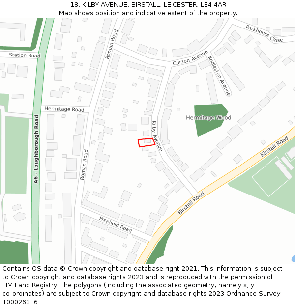 18, KILBY AVENUE, BIRSTALL, LEICESTER, LE4 4AR: Location map and indicative extent of plot