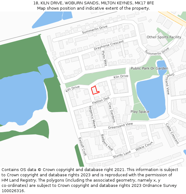 18, KILN DRIVE, WOBURN SANDS, MILTON KEYNES, MK17 8FE: Location map and indicative extent of plot