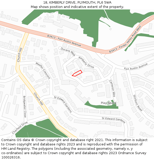 18, KIMBERLY DRIVE, PLYMOUTH, PL6 5WA: Location map and indicative extent of plot