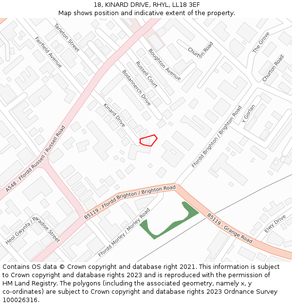 18, KINARD DRIVE, RHYL, LL18 3EF: Location map and indicative extent of plot