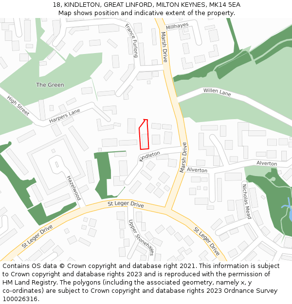 18, KINDLETON, GREAT LINFORD, MILTON KEYNES, MK14 5EA: Location map and indicative extent of plot