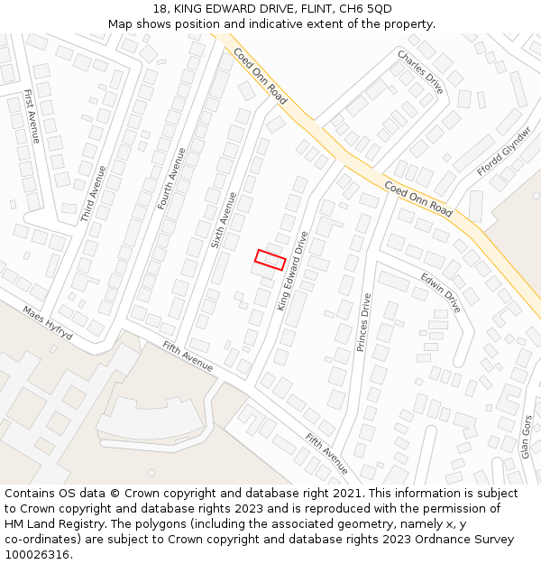 18, KING EDWARD DRIVE, FLINT, CH6 5QD: Location map and indicative extent of plot