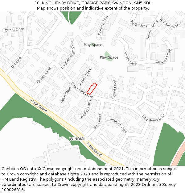 18, KING HENRY DRIVE, GRANGE PARK, SWINDON, SN5 6BL: Location map and indicative extent of plot