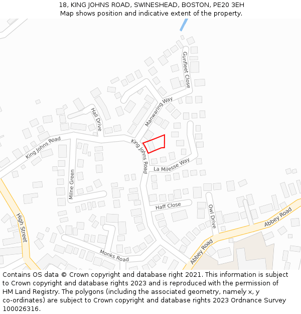 18, KING JOHNS ROAD, SWINESHEAD, BOSTON, PE20 3EH: Location map and indicative extent of plot