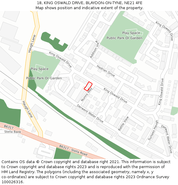 18, KING OSWALD DRIVE, BLAYDON-ON-TYNE, NE21 4FE: Location map and indicative extent of plot