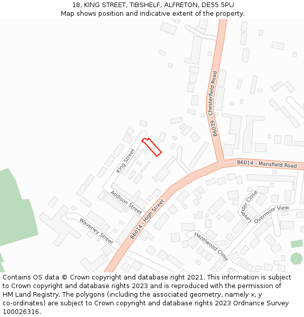 18, KING STREET, TIBSHELF, ALFRETON, DE55 5PU: Location map and indicative extent of plot