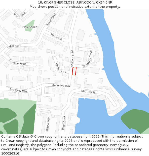 18, KINGFISHER CLOSE, ABINGDON, OX14 5NP: Location map and indicative extent of plot