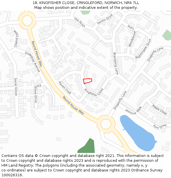 18, KINGFISHER CLOSE, CRINGLEFORD, NORWICH, NR4 7LL: Location map and indicative extent of plot