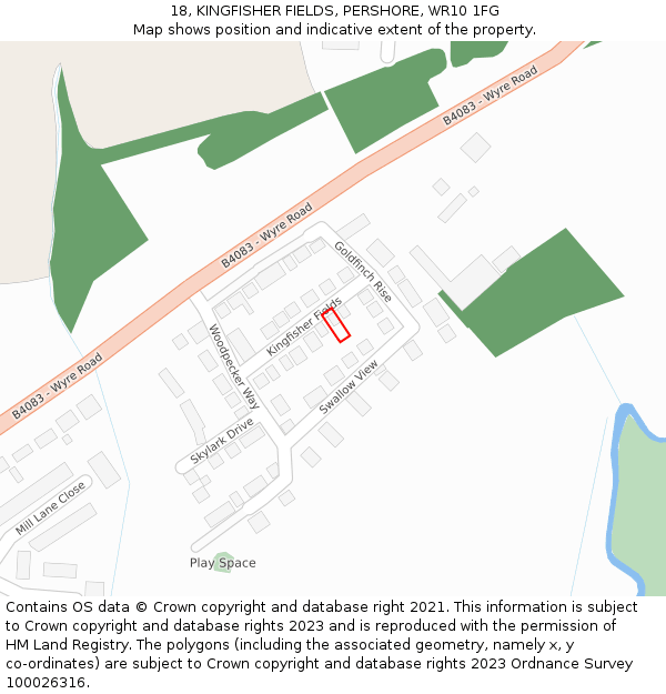 18, KINGFISHER FIELDS, PERSHORE, WR10 1FG: Location map and indicative extent of plot