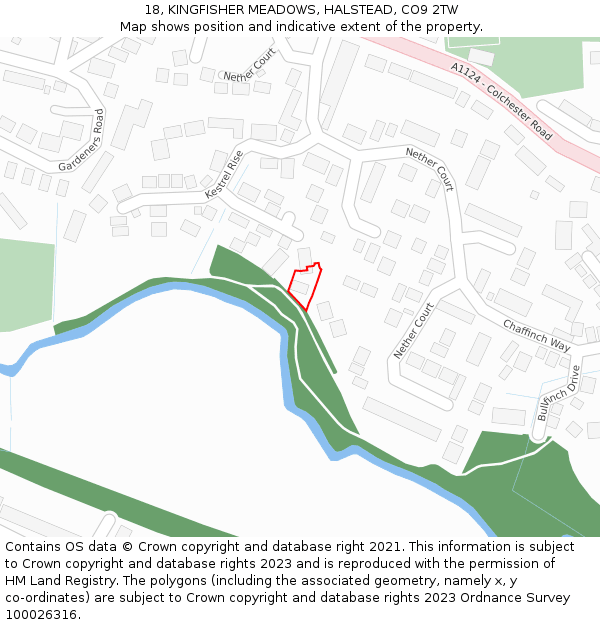 18, KINGFISHER MEADOWS, HALSTEAD, CO9 2TW: Location map and indicative extent of plot