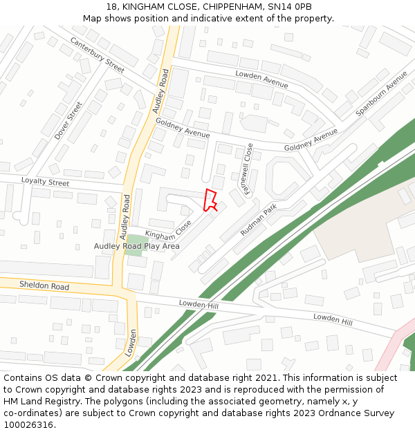 18, KINGHAM CLOSE, CHIPPENHAM, SN14 0PB: Location map and indicative extent of plot