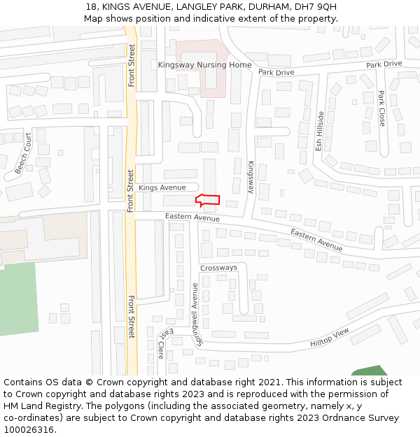 18, KINGS AVENUE, LANGLEY PARK, DURHAM, DH7 9QH: Location map and indicative extent of plot