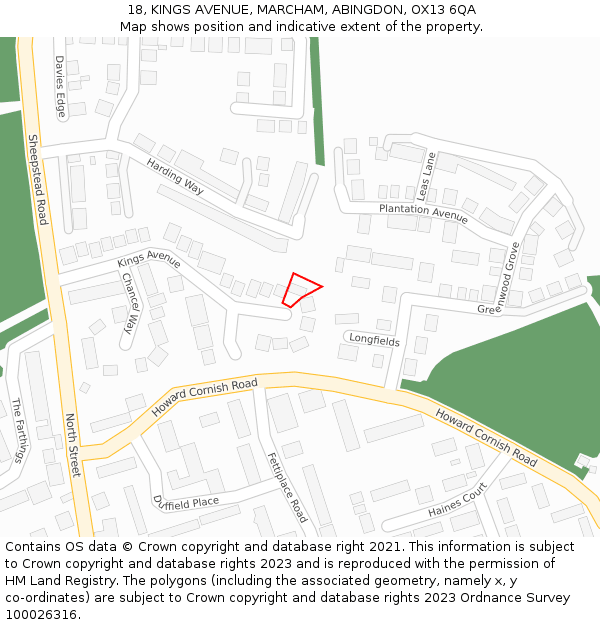 18, KINGS AVENUE, MARCHAM, ABINGDON, OX13 6QA: Location map and indicative extent of plot