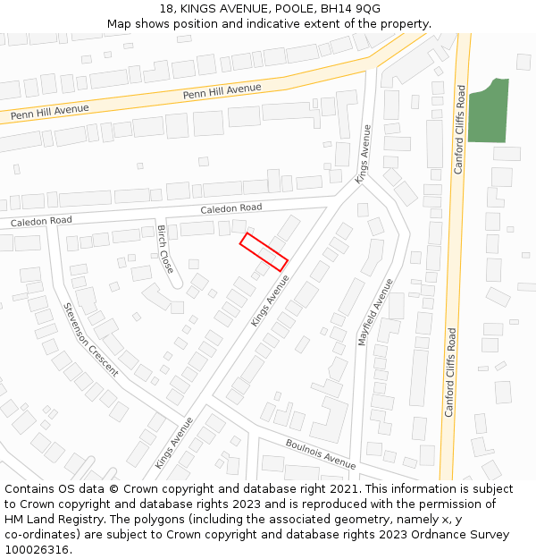 18, KINGS AVENUE, POOLE, BH14 9QG: Location map and indicative extent of plot