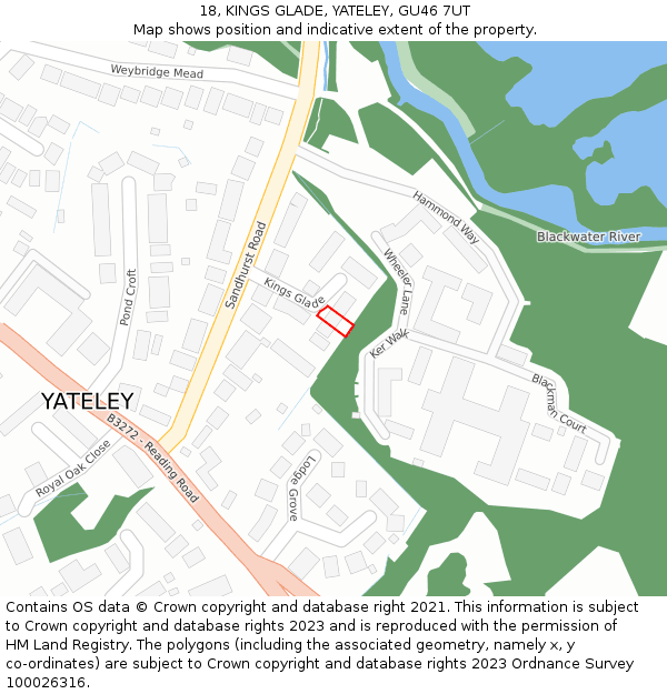 18, KINGS GLADE, YATELEY, GU46 7UT: Location map and indicative extent of plot