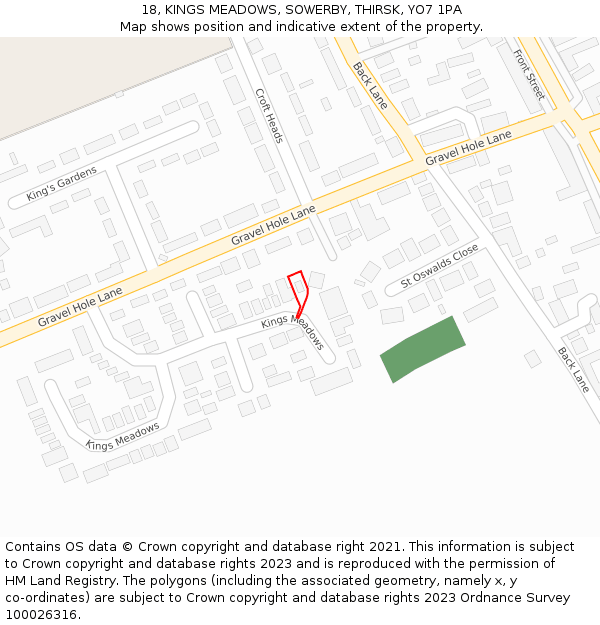 18, KINGS MEADOWS, SOWERBY, THIRSK, YO7 1PA: Location map and indicative extent of plot