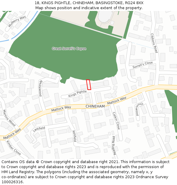 18, KINGS PIGHTLE, CHINEHAM, BASINGSTOKE, RG24 8XX: Location map and indicative extent of plot